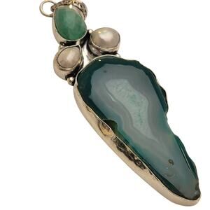 Green Onyx Pearl Pendant Sterling Silver Gemstone Jewelry Artisan Gift
